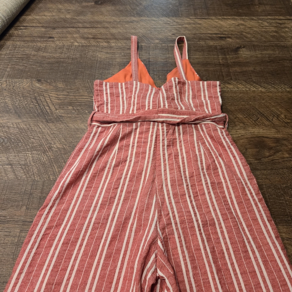 Anthropologie Ett:Twa Robin Striped Wide Leg Jumpsuit Red White Cotton Preppy SP - Picture 10 of 12